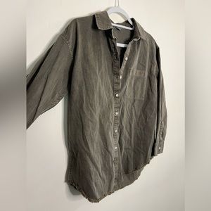 Aerie Oversized Button Down Shirt Collared Olive Green 100% Cotton